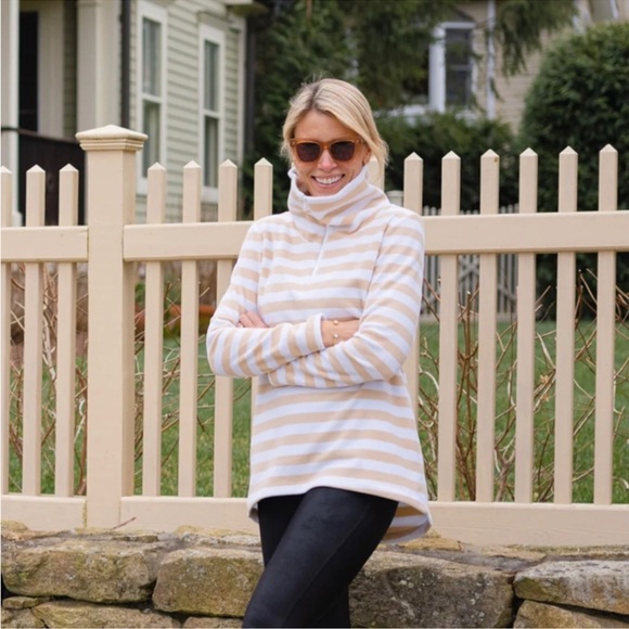 Dudley Stephens Prospect Pullover Vello Fleece Tan/White Small - Picture 5 of 6